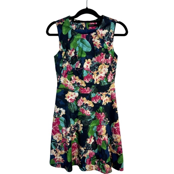 NWT Karen Millen navy floral print sleeveless fit and flare cocktail dress sz 6 - Picture 1 of 14